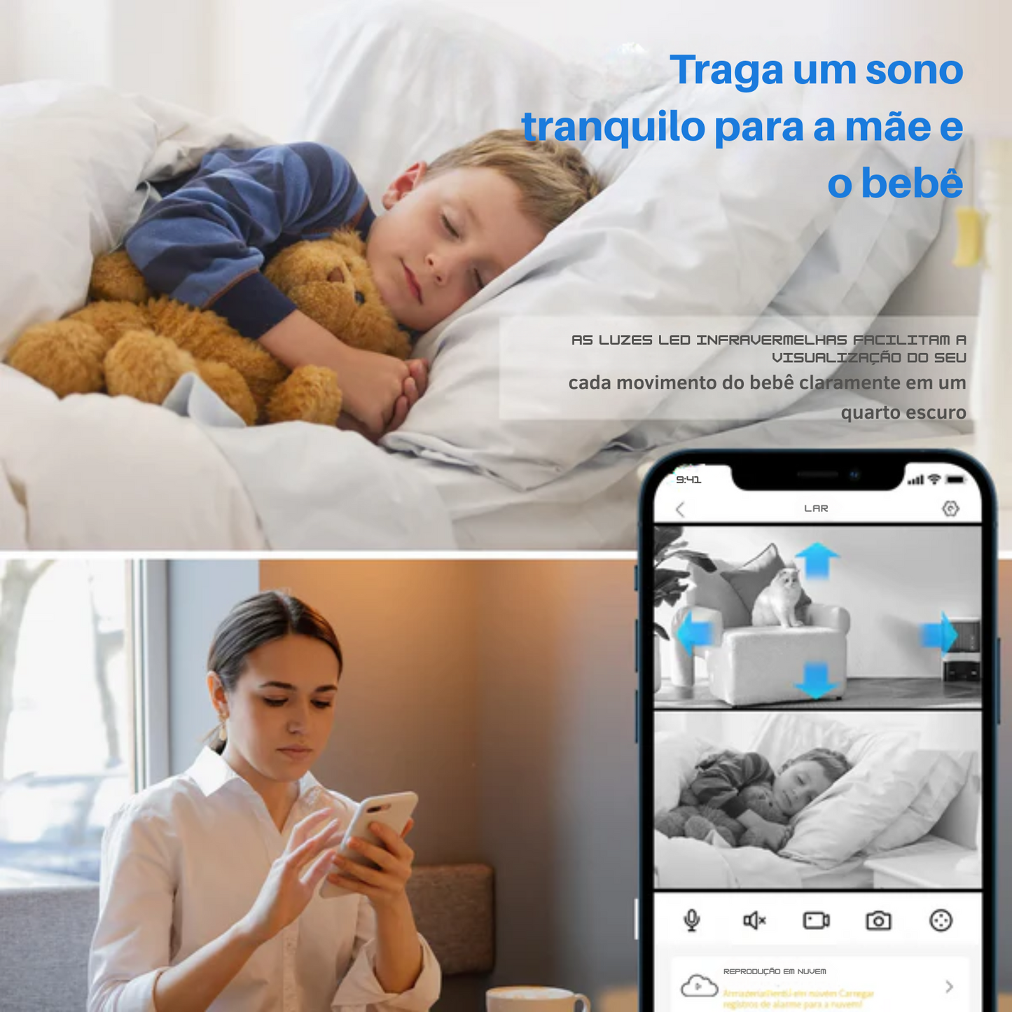 Câmera de Segurança Eletrônica Wi-Fi 360º  – Monitor de Bebê com Visão Noturna, Detecção de Movimento e Áudio Bidirecional  | Elizium Store