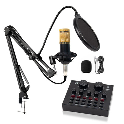 Kit Microfone Condensador com Placa de Som e Braço Articulado e Pop Filter para Transmissão ao Vivo | Elizium Store
