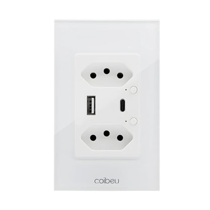 Tomada e Interruptor Inteligente Wi-Fi Tuya com Controle Alexa – Painel Touch, Plugue USB, Extensível e Automação Completa  | Elizium Store