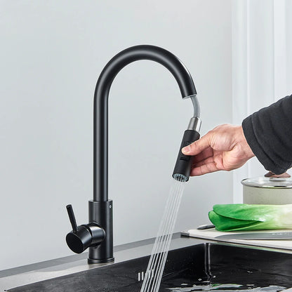 Torneira de Cozinha Preta Misturadora – Água Quente e Fria, Bica Giratória com 2 Funções | Elizium Store