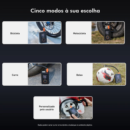 Bomba de Ar Portátil Sem Fio 60W – Recarregável Tipo-C, 1800mAh*2, LED, 5 Modos Inteligentes (Carro, Moto, Bike)  | Elizium Store