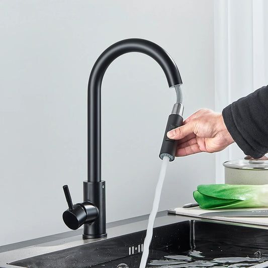 Torneira de Cozinha Preta Misturadora – Água Quente e Fria, Bica Giratória com 2 Funções | Elizium Store