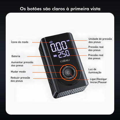 Bomba de Ar Portátil Sem Fio 60W – Recarregável Tipo-C, 1800mAh*2, LED, 5 Modos Inteligentes (Carro, Moto, Bike)  | Elizium Store