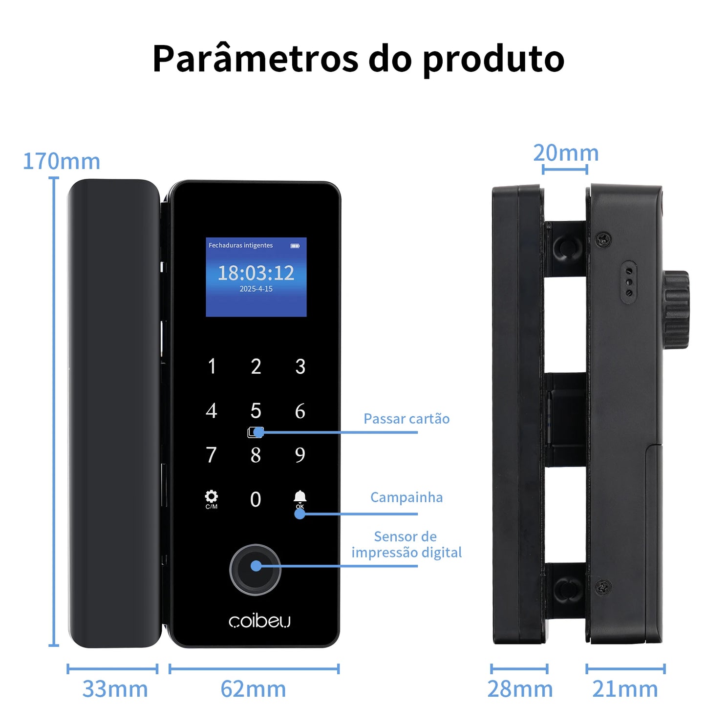 Fechadura Digital para Porta de Vidro Tuya Wi-Fi – Inteligente, Sem Chave, Controle via App  | Elizium Store
