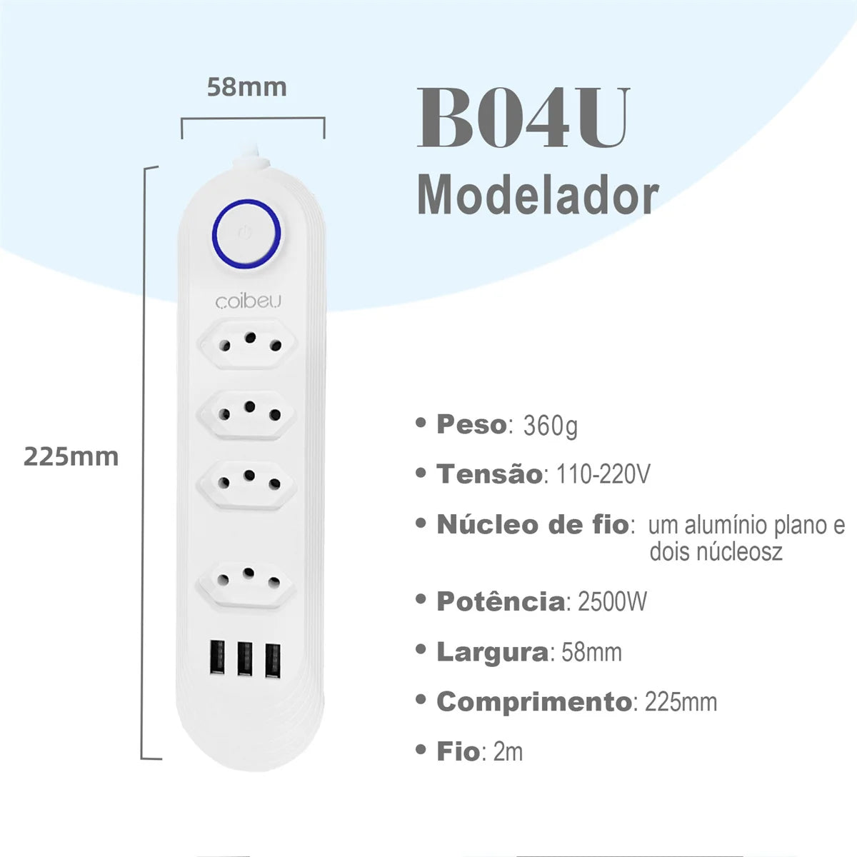 Tomadas com USB – Extensão 2M, Filtro de Linha e Design Moderno | Elizium Store
