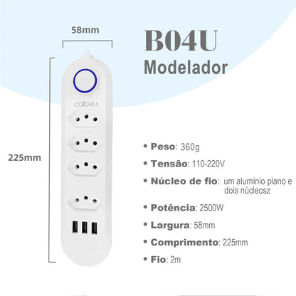 Tomadas com USB – Extensão 2M, Filtro de Linha e Design Moderno | Elizium Store