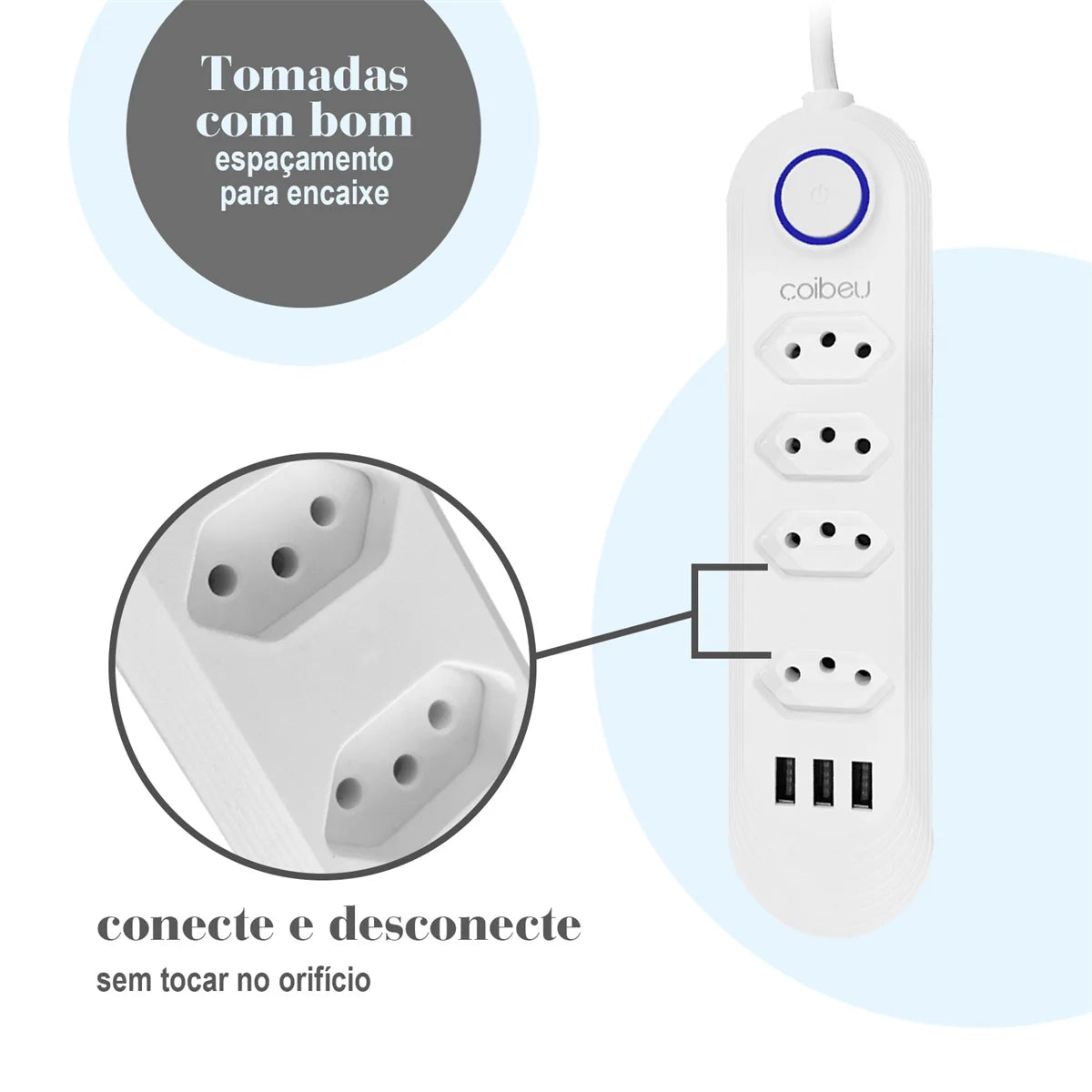 Tomadas com USB – Extensão 2M, Filtro de Linha e Design Moderno | Elizium Store