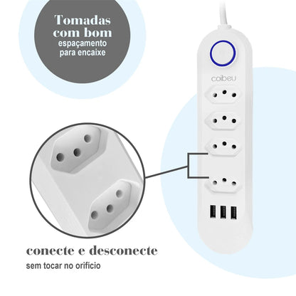 Tomadas com USB – Extensão 2M, Filtro de Linha e Design Moderno | Elizium Store