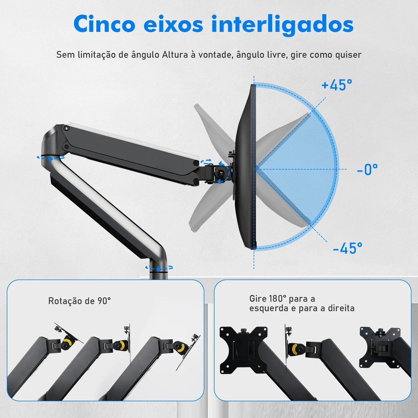 Suporte Articulado de Mesa para Monitor – Braço com Mola Mecânica, Movimento Total e Estrutura em Alumínio Reforçado | Elizium Store