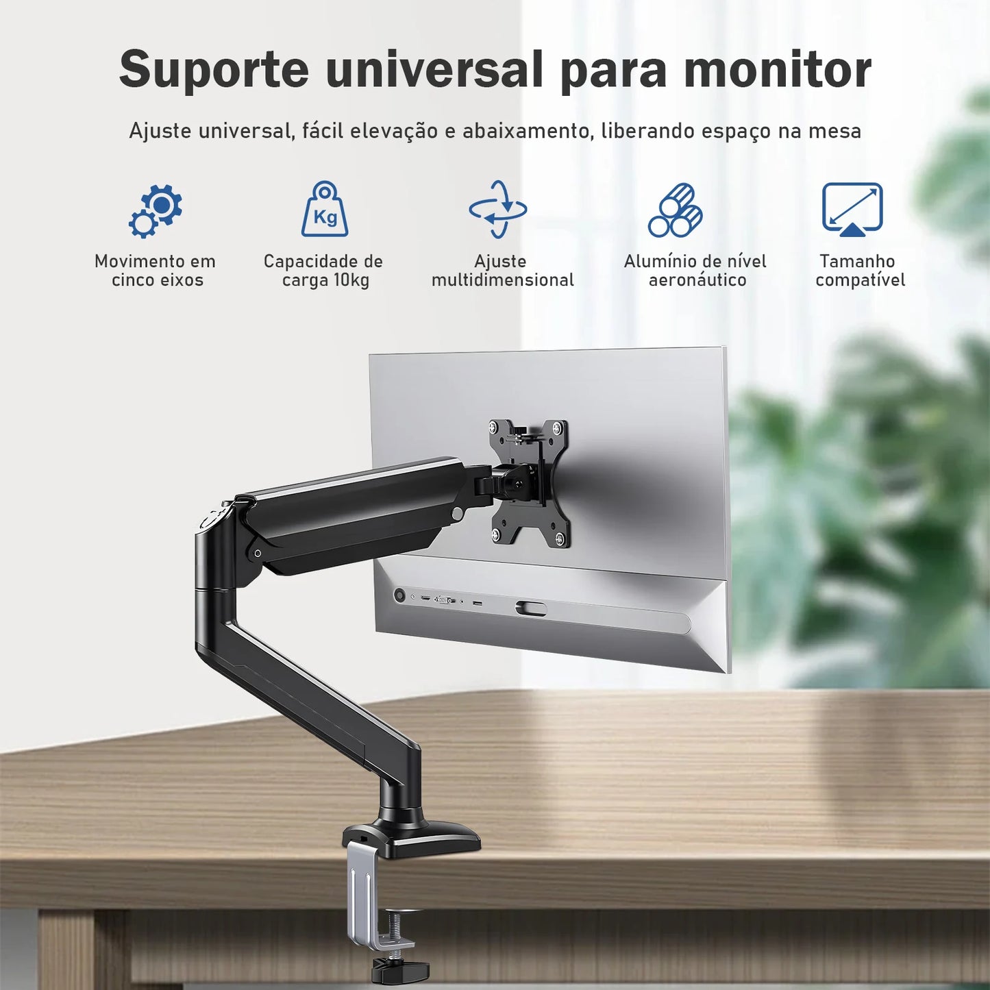 Suporte Articulado de Mesa para Monitor – Braço com Mola Mecânica, Movimento Total e Estrutura em Alumínio Reforçado | Elizium Store