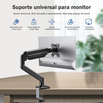 Suporte Articulado de Mesa para Monitor – Braço com Mola Mecânica, Movimento Total e Estrutura em Alumínio Reforçado | Elizium Store