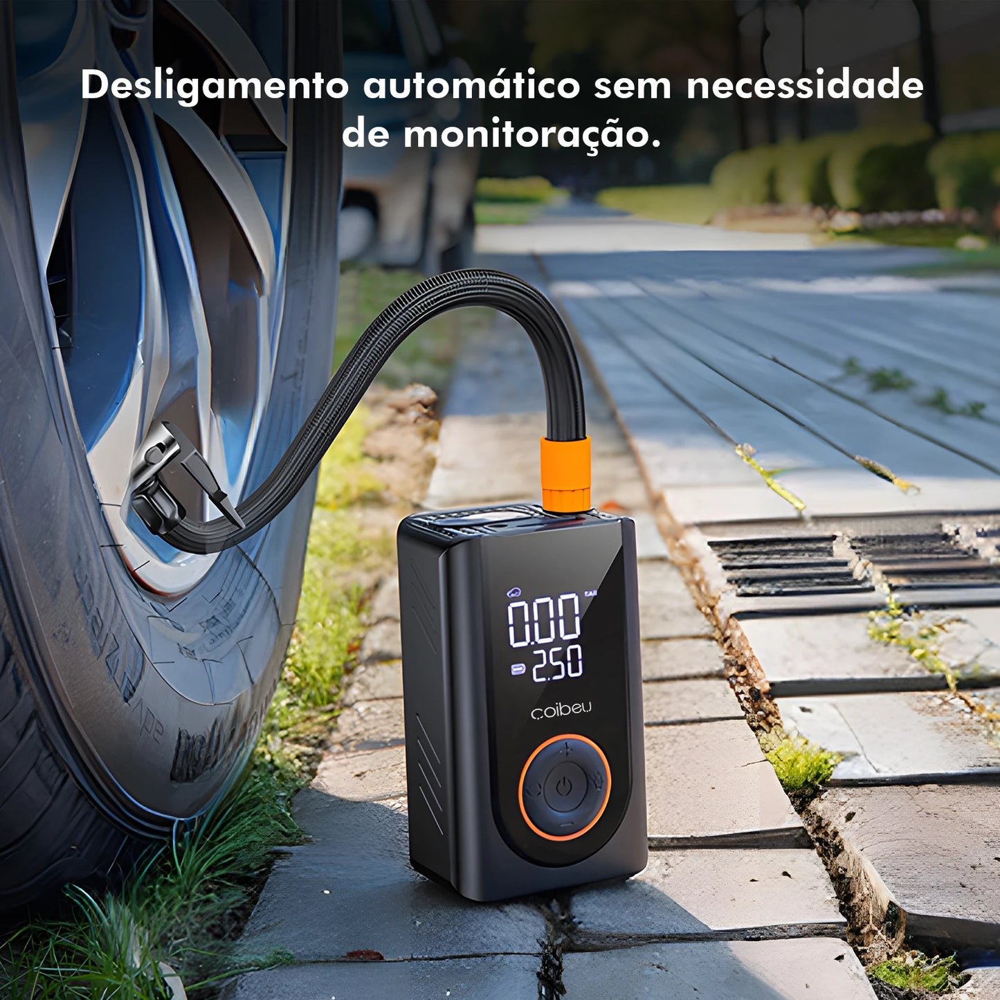 Bomba de Ar Portátil Sem Fio 60W – Recarregável Tipo-C, 1800mAh*2, LED, 5 Modos Inteligentes (Carro, Moto, Bike)  | Elizium Store