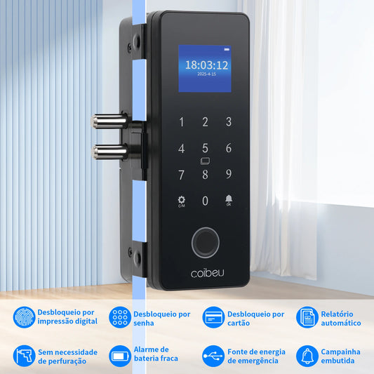Fechadura Digital para Porta de Vidro Tuya Wi-Fi – Inteligente, Sem Chave, Controle via App  | Elizium Store
