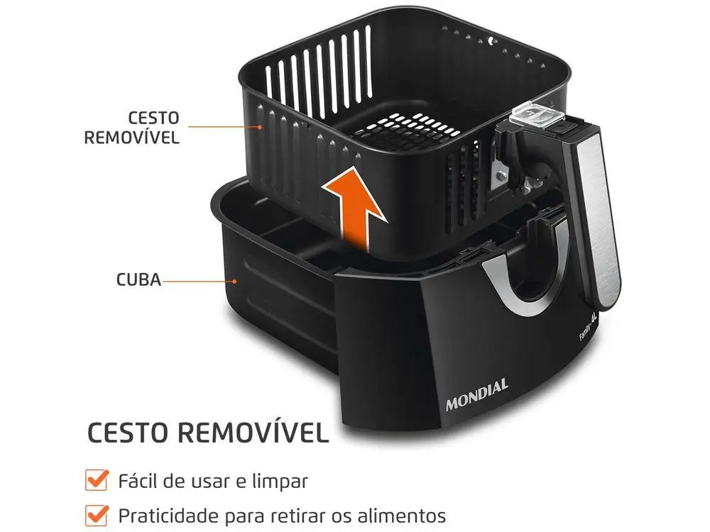 Electric Fryer No Oil/Air Fryer Mondial Family AFN-40-BI Black 4L with Timer - 110V