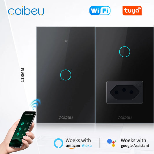Tomada e Interruptor Inteligente Wi-Fi Tuya com Controle Alexa – Painel Touch, Plugue USB, Extensível e Automação Completa  | Elizium Store
