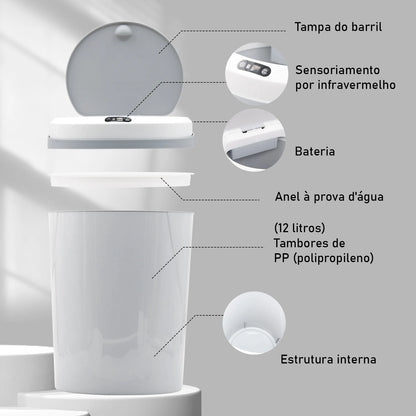 Lixeira Inteligente com Sensor Automático – Toque sem Contato, Ideal para Cozinha e Sala | Elizium Store