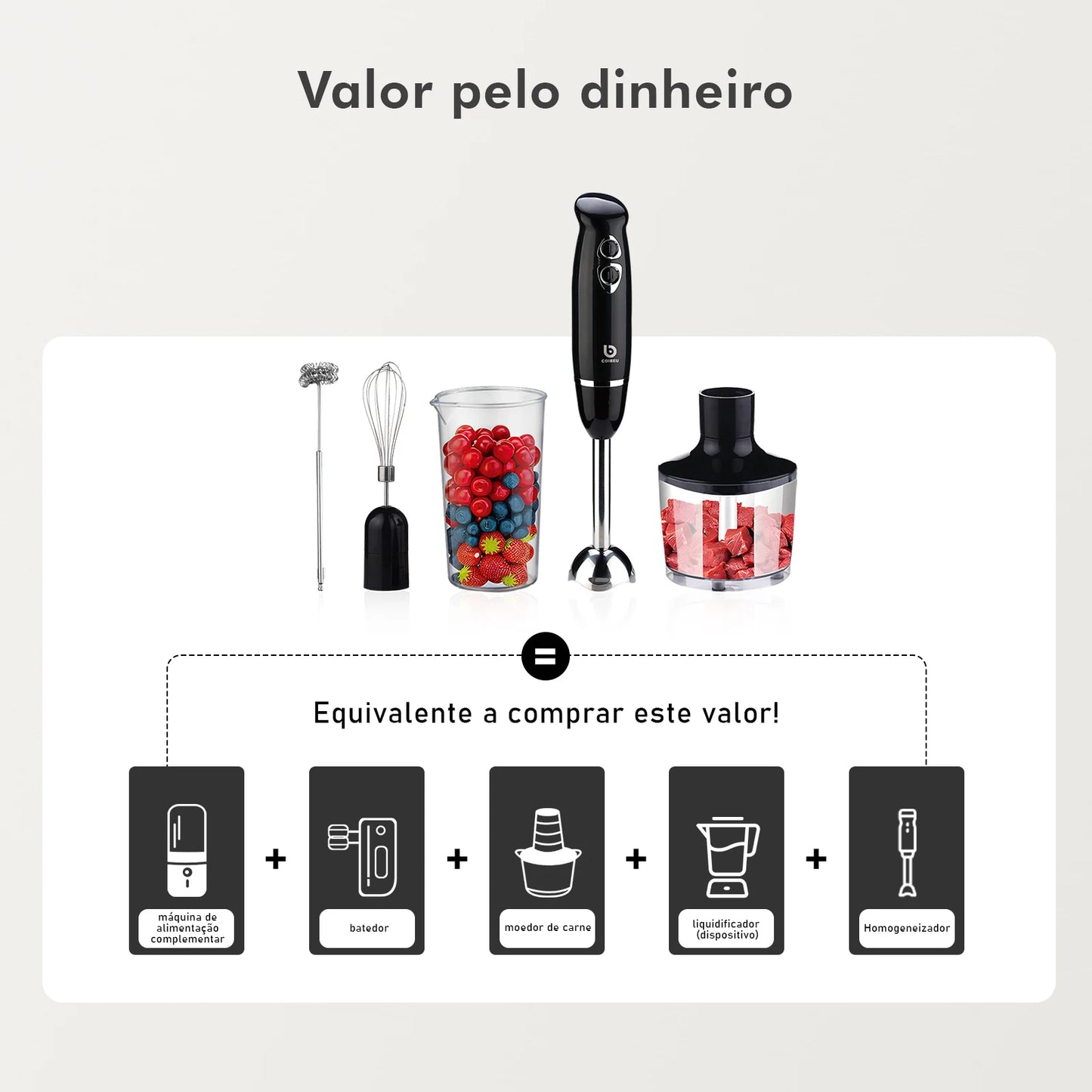 Mixer Portátil Coibeu 127V – Liquidificador Elétrico Multifuncional para Alimentos  | Elizium Store