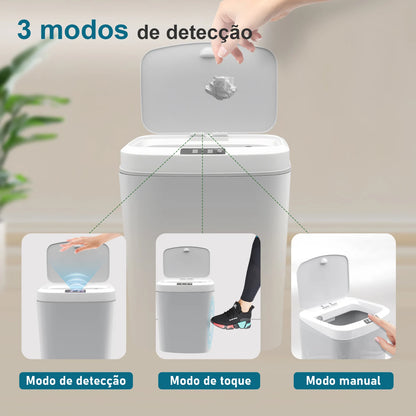 Lixeira Inteligente com Sensor Automático – Toque sem Contato, Ideal para Cozinha e Sala | Elizium Store