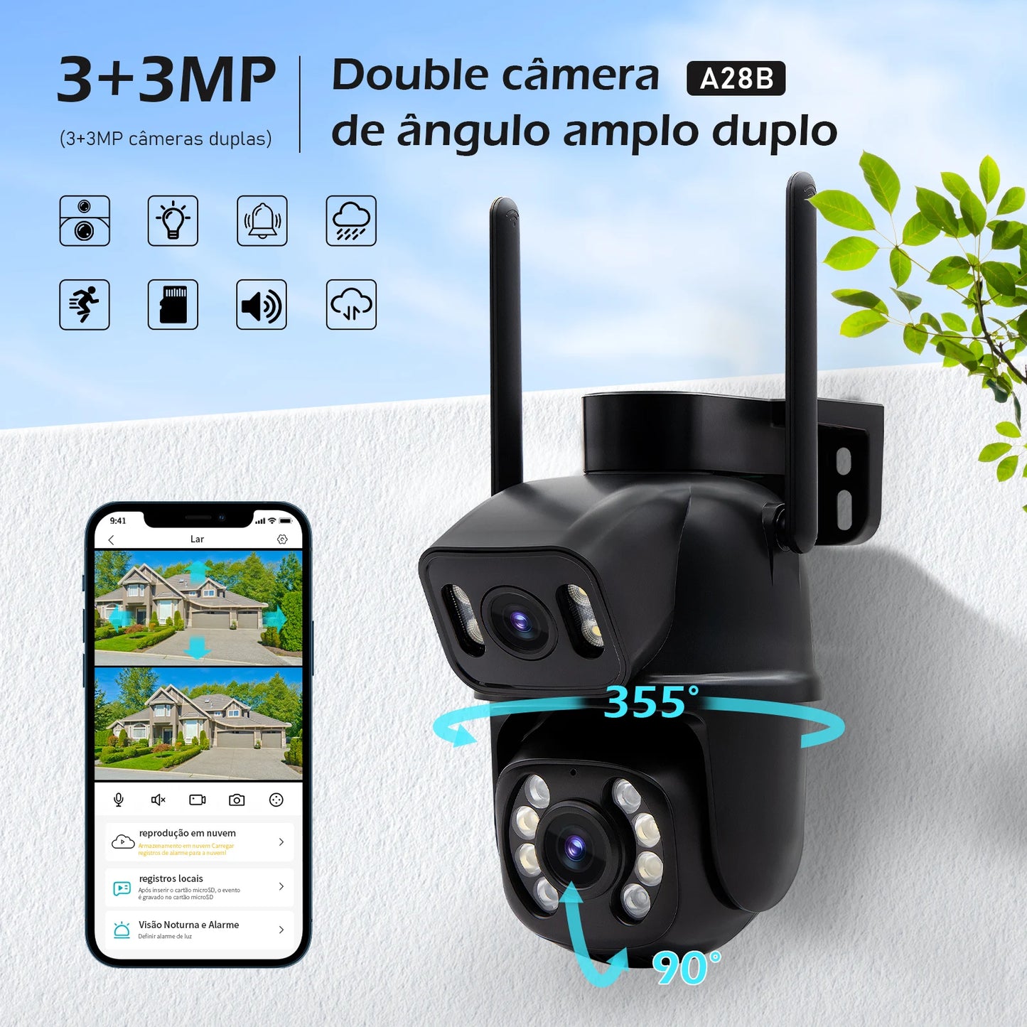 Câmera de Segurança WiFi 3MP à Prova d’Água – Monitoramento Externo com App ICSEE | Elizium Store