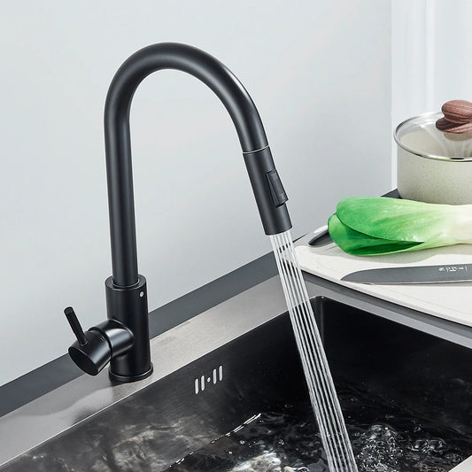 Torneira de Cozinha Preta Misturadora – Água Quente e Fria, Bica Giratória com 2 Funções | Elizium Store