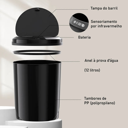 Lixeira Inteligente com Sensor Automático – Toque sem Contato, Ideal para Cozinha e Sala | Elizium Store