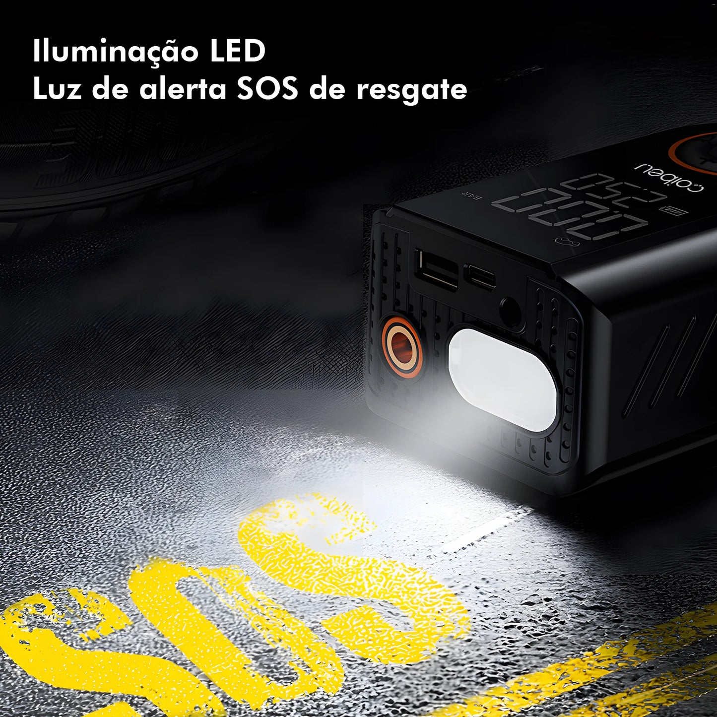 Bomba de Ar Portátil Sem Fio 60W – Recarregável Tipo-C, 1800mAh*2, LED, 5 Modos Inteligentes (Carro, Moto, Bike)  | Elizium Store