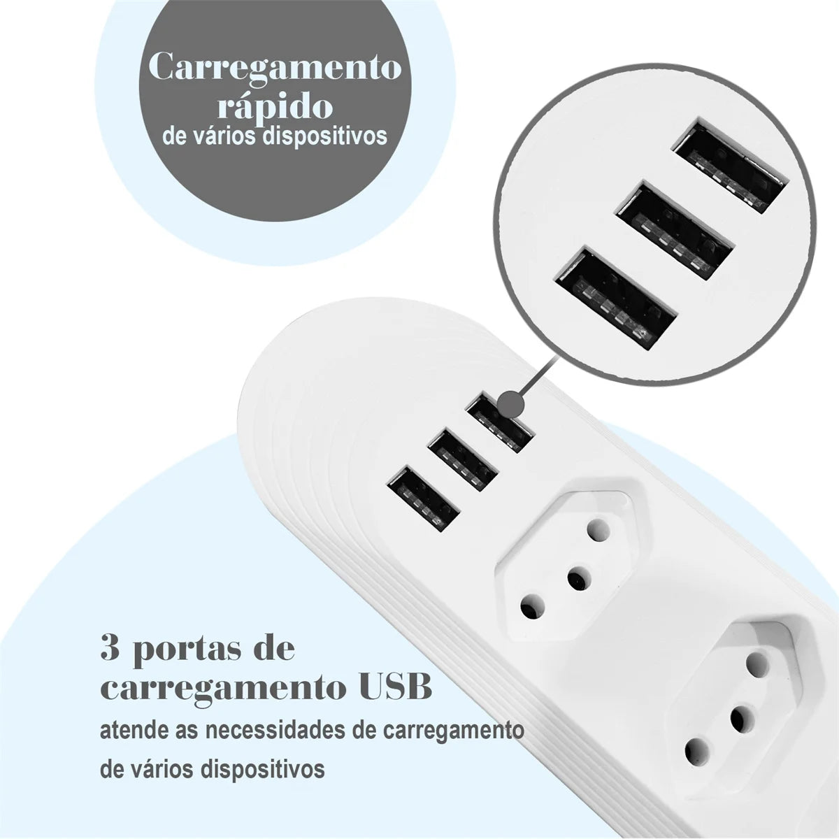 Tomadas com USB – Extensão 2M, Filtro de Linha e Design Moderno | Elizium Store