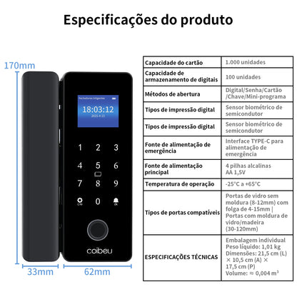 Fechadura Digital para Porta de Vidro Tuya Wi-Fi – Inteligente, Sem Chave, Controle via App  | Elizium Store