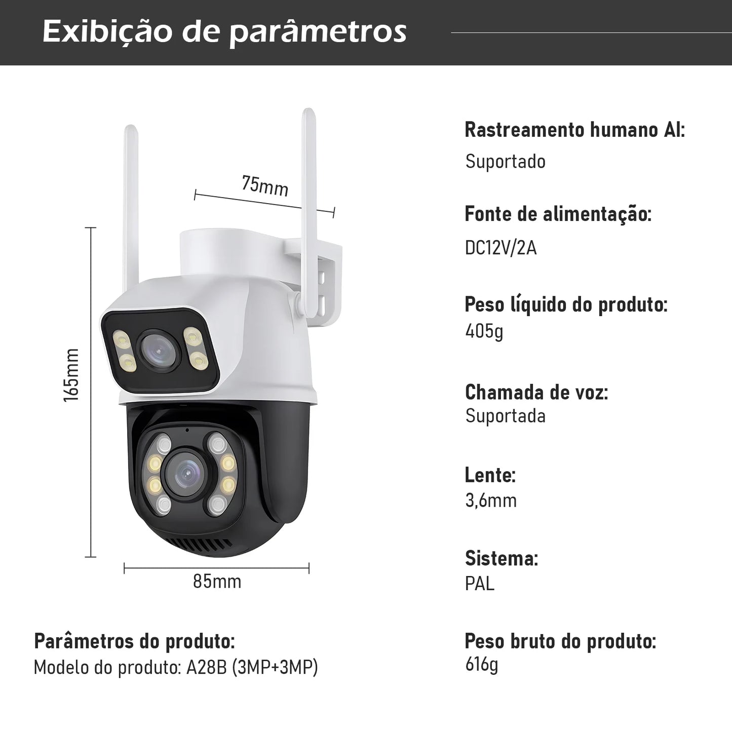 Câmera de Segurança WiFi 3MP à Prova d’Água – Monitoramento Externo com App ICSEE | Elizium Store