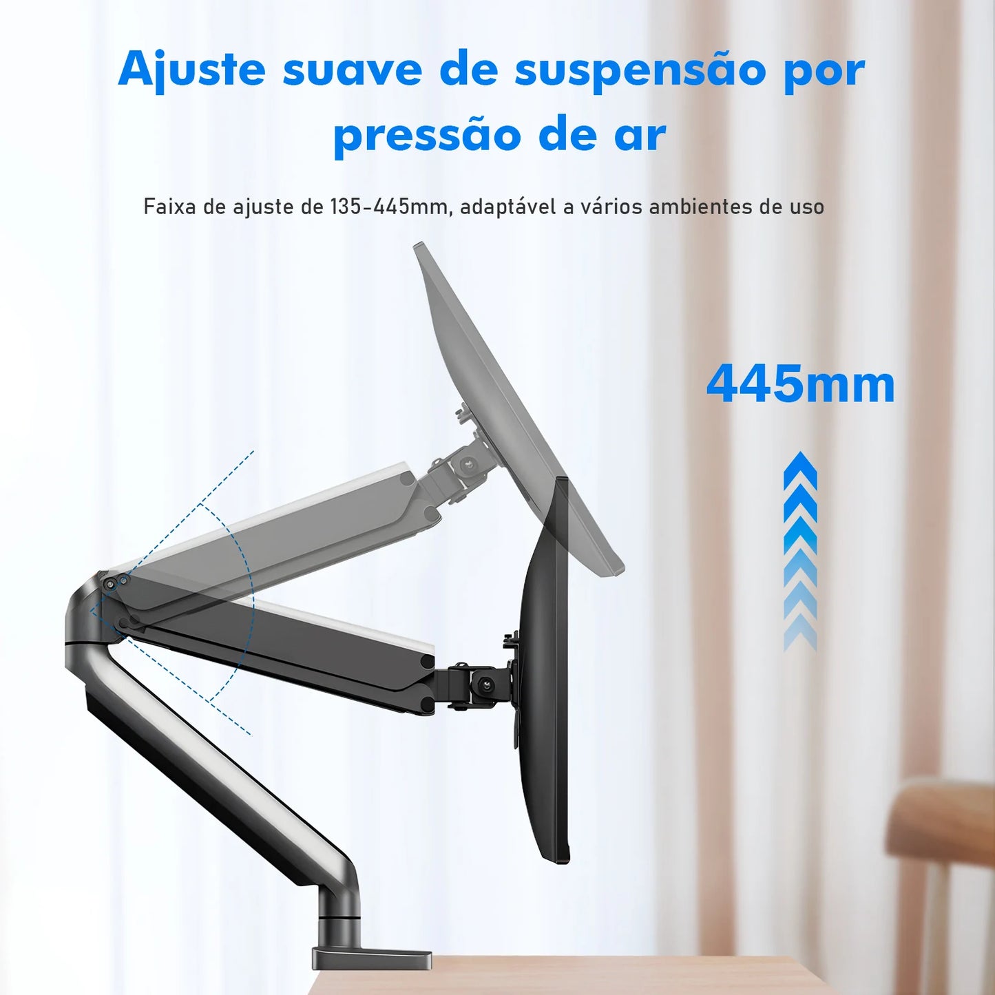 Suporte Articulado de Mesa para Monitor – Braço com Mola Mecânica, Movimento Total e Estrutura em Alumínio Reforçado | Elizium Store