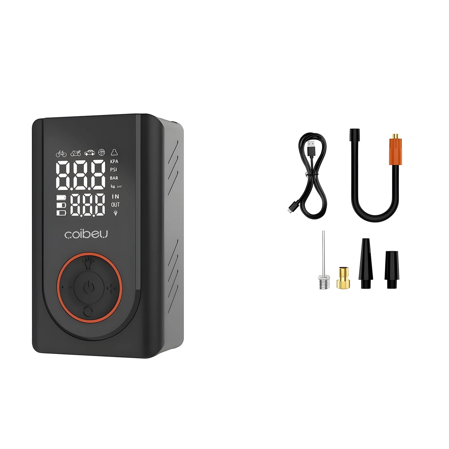 Bomba de Ar Portátil Sem Fio 60W – Recarregável Tipo-C, 1800mAh*2, LED, 5 Modos Inteligentes (Carro, Moto, Bike)  | Elizium Store