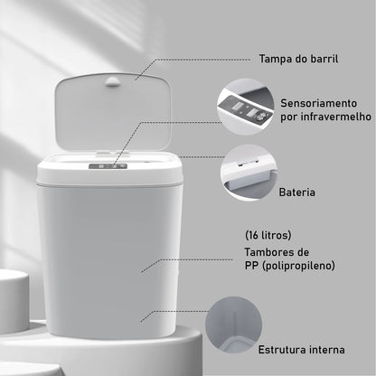 Lixeira Inteligente com Sensor Automático – Toque sem Contato, Ideal para Cozinha e Sala | Elizium Store