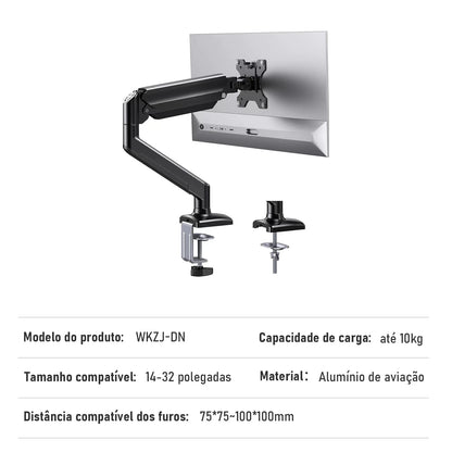 Suporte Articulado de Mesa para Monitor – Braço com Mola Mecânica, Movimento Total e Estrutura em Alumínio Reforçado | Elizium Store